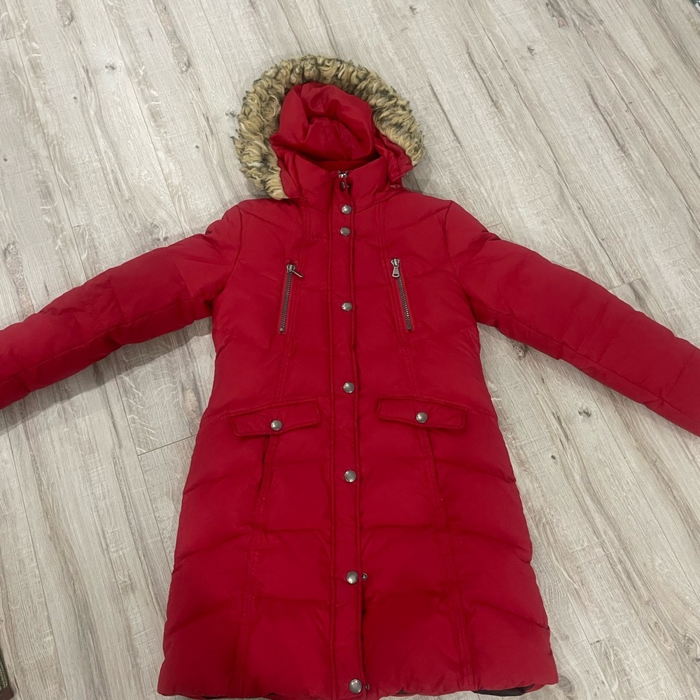 Ellabee Women's Red Hooded Downs Puffer Coat Sz M 8-10
